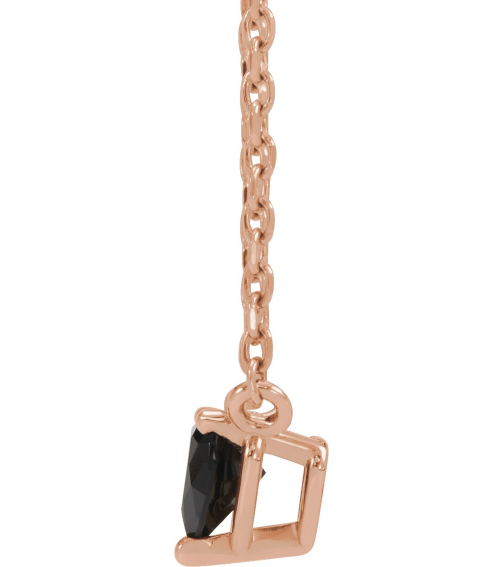 88055 Necklace Set 14K Rose Heart Natural Black Onyx 4 X 4 Mm 16-18 In Polished Black Onyx Solitaire Necklace