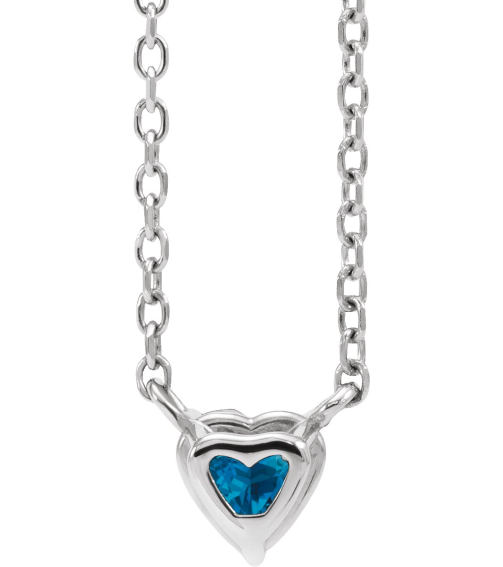 88055 Necklace Set Platinum Heart Natural London Blue Topaz 4 X 4 Mm 16-18 In Polished London Blue Topaz Solitaire Necklace