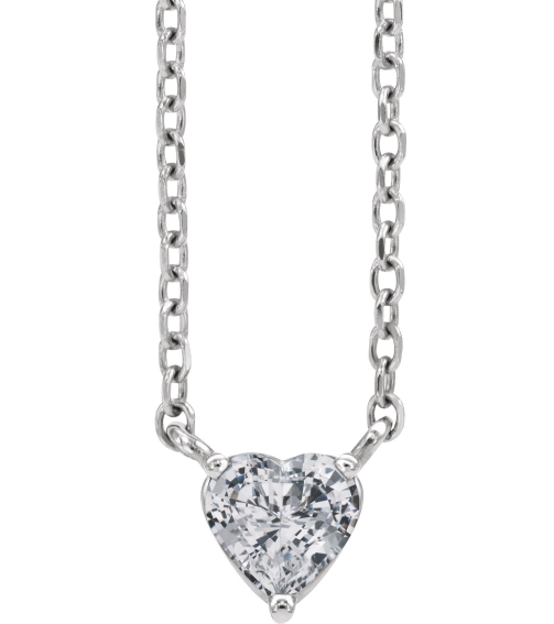 88055 Necklace Set Platinum Heart Natural White Sapphire 4 X 4 Mm 16-18 In Polished White Sapphire Solitaire Necklace