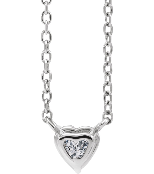 88055 Necklace Set Platinum Heart Natural White Sapphire 4 X 4 Mm 16-18 In Polished White Sapphire Solitaire Necklace