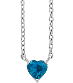 88055 Necklace Set 14K White Heart Natural London Blue Topaz 4 X 4 Mm 16-18 In Polished London Blue Topaz Solitaire Necklace