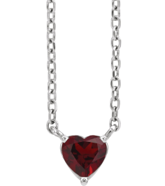 88055 Necklace Set 14K White Heart Natural Mozambique Garnet 4 X 4 Mm 16-18 In Polished Mozambique Garnet Solitaire Necklace
