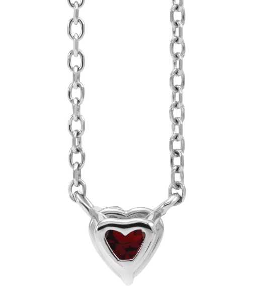 88055 Necklace Set 14K White Heart Natural Mozambique Garnet 4 X 4 Mm 16-18 In Polished Mozambique Garnet Solitaire Necklace