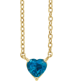 88055 Necklace Set 14K Yellow Heart Natural London Blue Topaz 4 X 4 Mm 16-18 In Polished London Blue Topaz Solitaire Necklace