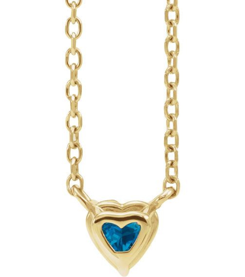 88055 Necklace Set 14K Yellow Heart Natural London Blue Topaz 4 X 4 Mm 16-18 In Polished London Blue Topaz Solitaire Necklace