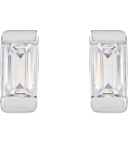 2000410 14K White Set Straight Baguette Lab-Grown Diamond Pair 3 X 1.5Mm .08 Ctw Vs, G-H Friction Friction Backs Included Polished .08 Ctw Lab-Grown Diamond Earrings