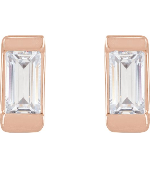 2000410 14K Rose Set Straight Baguette Lab-Grown Diamond Pair 3 X 1.5Mm .08 Ctw Vs, G-H Friction Friction Backs Included Polished .08 Ctw Lab-Grown Diamond Earrings