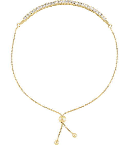 Brc894 Bracelet 14K Yellow Set Lab-Grown Diamond Round 2 Mm 9 12 In Si1-Si2, G-H Polished 1 Ctw Lab-Grown Diamond Bolo Bracelet