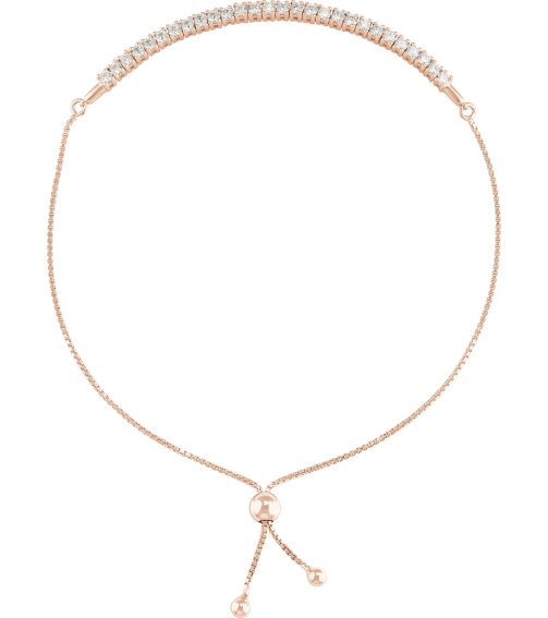 Brc894 Bracelet 14K Rose Set Lab-Grown Diamond Round 2 Mm 9 12 In Si1-Si2, G-H Polished 1 Ctw Lab-Grown Diamond Bolo Bracelet