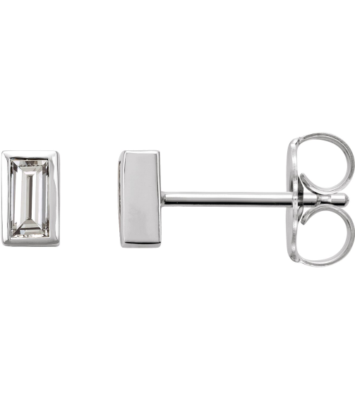 2000410 Sterling Silver Set Straight Baguette Natural Diamond Pair 4 X 2Mm 15 Ctw Friction Friction Back Included Bezel Polished 15 Ctw Natural Diamond Bezel-Set Earrings