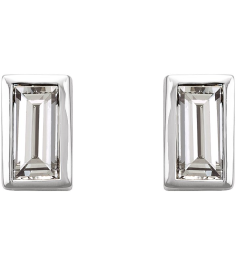 2000410 Sterling Silver Set Straight Baguette Natural Diamond Pair 4 X 2Mm 15 Ctw Friction Friction Back Included Bezel Polished 15 Ctw Natural Diamond Bezel-Set Earrings