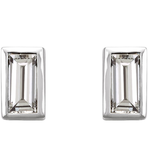 2000410 Sterling Silver Set Straight Baguette Natural Diamond Pair 4 X 2Mm 15 Ctw Friction Friction Back Included Bezel Polished 15 Ctw Natural Diamond Bezel-Set Earrings