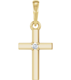R50012 Pendant Set 14K Yellow Round Natural Diamond 1.5Mm 0.015 Ct I1, G-H Polished .015 Ct Natural Diamond Cross Pendant