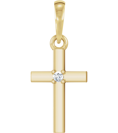 R50012 Pendant Set 14K Yellow Round Natural Diamond 1.5Mm 0.015 Ct I1, G-H Polished .015 Ct Natural Diamond Cross Pendant