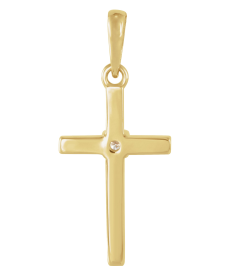 R50012 Pendant Set 14K Yellow Round Natural Diamond 1.5Mm 0.015 Ct I1, G-H Polished .015 Ct Natural Diamond Cross Pendant