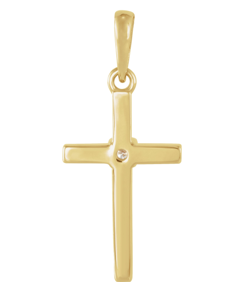 R50012 Pendant Set 14K Yellow Round Natural Diamond 1.5Mm 0.015 Ct I1, G-H Polished .015 Ct Natural Diamond Cross Pendant