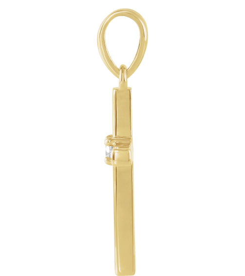 R50012 Pendant Set 14K Yellow Round Natural Diamond 1.5Mm 0.015 Ct I1, G-H Polished .015 Ct Natural Diamond Cross Pendant