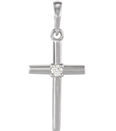 R50012 Pendant Set Platinum Round Natural Diamond 1.5Mm 0.015 Ct Si2-Si3, G-H Polished .015 Ct Natural Diamond Cross Pendant