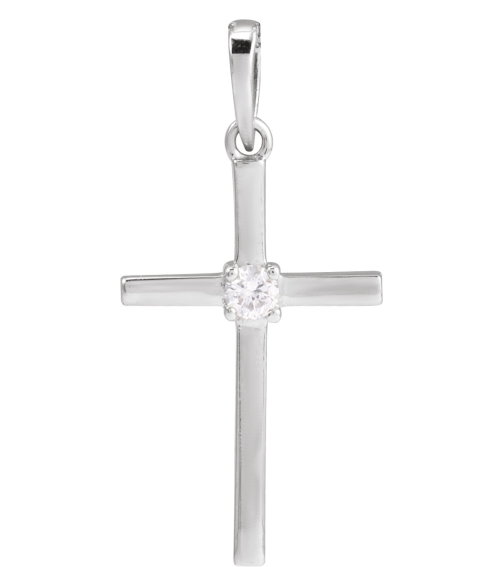 R50012 Pendant Set 14K White Round Natural Diamond 2.5Mm 0.06 Ct I1, G-H Polished .06 Ct Natural Diamond Cross Pendant
