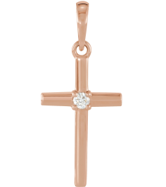 R50012 Pendant Set 14K Rose Round Natural Diamond 1.5Mm 0.015 Ct I1, G-H Polished .015 Ct Natural Diamond Cross Pendant