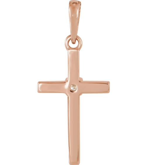 R50012 Pendant Set 14K Rose Round Natural Diamond 1.5Mm 0.015 Ct I1, G-H Polished .015 Ct Natural Diamond Cross Pendant