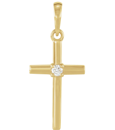 R50012 Pendant Set 14K Yellow Round Natural Diamond 2Mm 0.03 Ct I1, G-H Polished .03 Ct Natural Diamond Cross Pendant