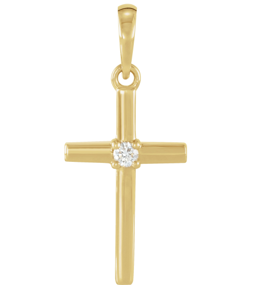 R50012 Pendant Set 14K Yellow Round Natural Diamond 2Mm 0.03 Ct I1, G-H Polished .03 Ct Natural Diamond Cross Pendant