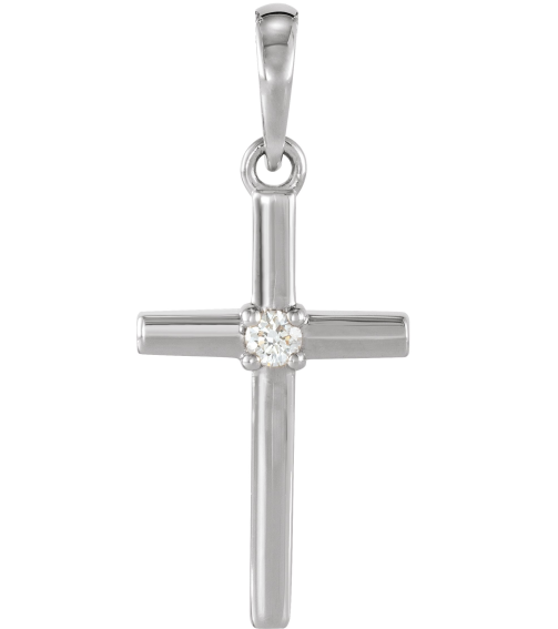 R50012 Pendant Set 14K White Round Natural Diamond 2Mm 0.03 Ct I1, G-H Polished .03 Ct Natural Diamond Cross Pendant