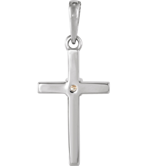 R50012 Pendant Set 14K White Round Natural Diamond 2Mm 0.03 Ct I1, G-H Polished .03 Ct Natural Diamond Cross Pendant