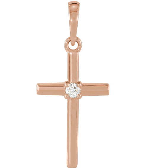 R50012 Pendant Set 14K Rose Round Natural Diamond 2Mm 0.03 Ct I1, G-H Polished .03 Ct Natural Diamond Cross Pendant