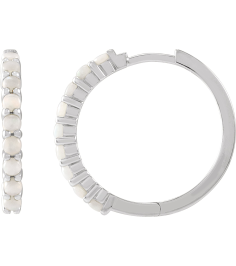 87181 Earring Set 14K White 20 Mm 2.32 Mm Natural White Opal Round 2 Mm Pair Hinged Polished Natural White Opal Cabochon Hinged Hoop Earrings