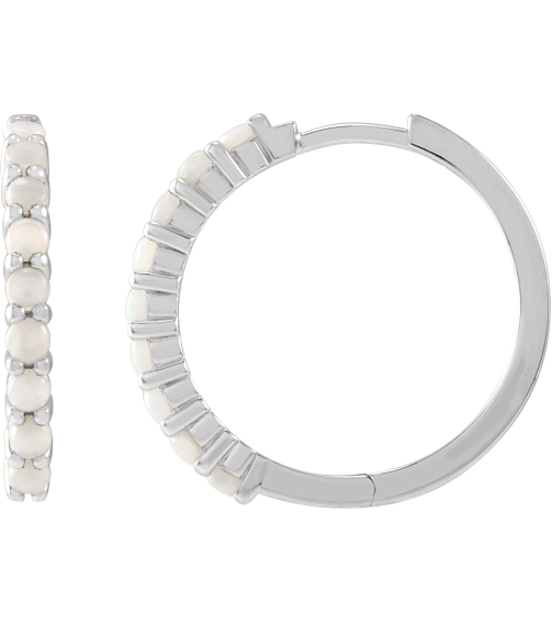 87181 Earring Set 14K White 20 Mm 2.32 Mm Natural White Opal Round 2 Mm Pair Hinged Polished Natural White Opal Cabochon Hinged Hoop Earrings