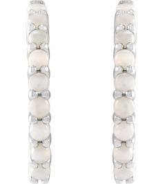 87181 Earring Set 14K White 20 Mm 2.32 Mm Natural White Opal Round 2 Mm Pair Hinged Polished Natural White Opal Cabochon Hinged Hoop Earrings