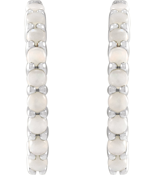 87181 Earring Set 14K White 20 Mm 2.32 Mm Natural White Opal Round 2 Mm Pair Hinged Polished Natural White Opal Cabochon Hinged Hoop Earrings