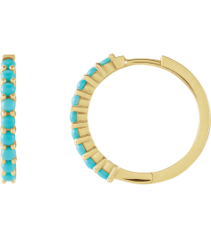 87181 Earring Set 14K Yellow 20 Mm 2.32 Mm Natural Turquoise Round 2 Mm Pair Hinged Polished Natural Turquoise Cabochon Hinged Hoop Earrings