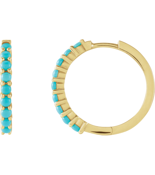 87181 Earring Set 14K Yellow 20 Mm 2.32 Mm Natural Turquoise Round 2 Mm Pair Hinged Polished Natural Turquoise Cabochon Hinged Hoop Earrings