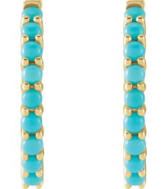 87181 Earring Set 14K Yellow 20 Mm 2.32 Mm Natural Turquoise Round 2 Mm Pair Hinged Polished Natural Turquoise Cabochon Hinged Hoop Earrings