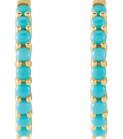 87181 Earring Set 14K Yellow 20 Mm 2.32 Mm Natural Turquoise Round 2 Mm Pair Hinged Polished Natural Turquoise Cabochon Hinged Hoop Earrings