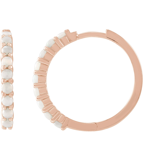 87181 Earring Set 14K Rose 20 Mm 2.32 Mm Natural White Opal Round 2 Mm Pair Hinged Polished Natural White Opal Cabochon Hinged Hoop Earrings