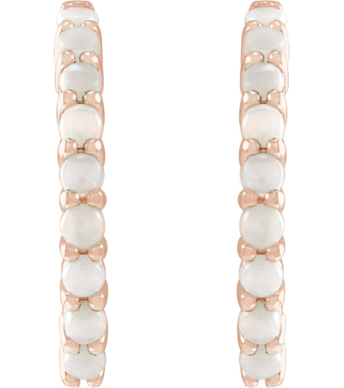 87181 Earring Set 14K Rose 20 Mm 2.32 Mm Natural White Opal Round 2 Mm Pair Hinged Polished Natural White Opal Cabochon Hinged Hoop Earrings