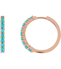 87181 Earring Set 14K Rose 20 Mm 2.32 Mm Natural Turquoise Round 2 Mm Pair Hinged Polished Natural Turquoise Cabochon Hinged Hoop Earrings