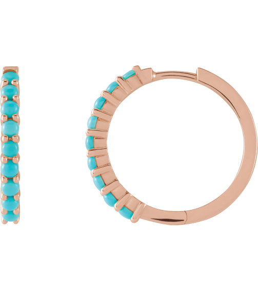 87181 Earring Set 14K Rose 20 Mm 2.32 Mm Natural Turquoise Round 2 Mm Pair Hinged Polished Natural Turquoise Cabochon Hinged Hoop Earrings