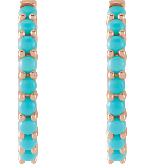 87181 Earring Set 14K Rose 20 Mm 2.32 Mm Natural Turquoise Round 2 Mm Pair Hinged Polished Natural Turquoise Cabochon Hinged Hoop Earrings