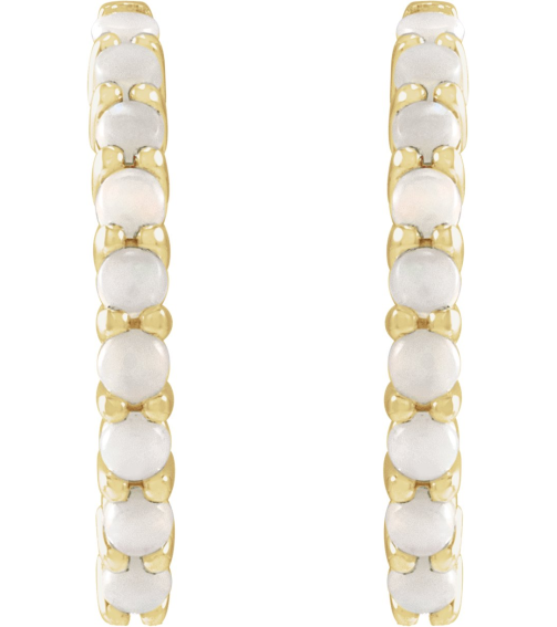 87181 Earring Set 14K Yellow 20 Mm 2.32 Mm Natural White Opal Round 2 Mm Pair Hinged Polished Natural White Opal Cabochon Hinged Hoop Earrings