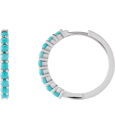 87181 Earring Set 14K White 20 Mm 2.32 Mm Natural Turquoise Round 2 Mm Pair Hinged Polished Natural Turquoise Cabochon Hinged Hoop Earrings