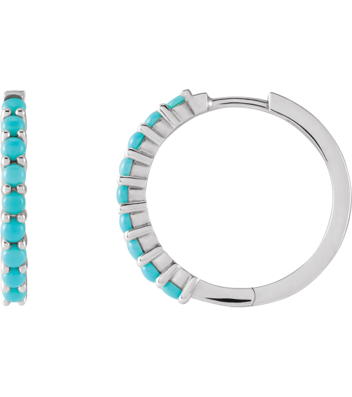 87181 Earring Set 14K White 20 Mm 2.32 Mm Natural Turquoise Round 2 Mm Pair Hinged Polished Natural Turquoise Cabochon Hinged Hoop Earrings