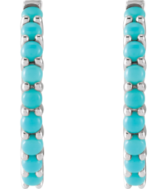 87181 Earring Set 14K White 20 Mm 2.32 Mm Natural Turquoise Round 2 Mm Pair Hinged Polished Natural Turquoise Cabochon Hinged Hoop Earrings