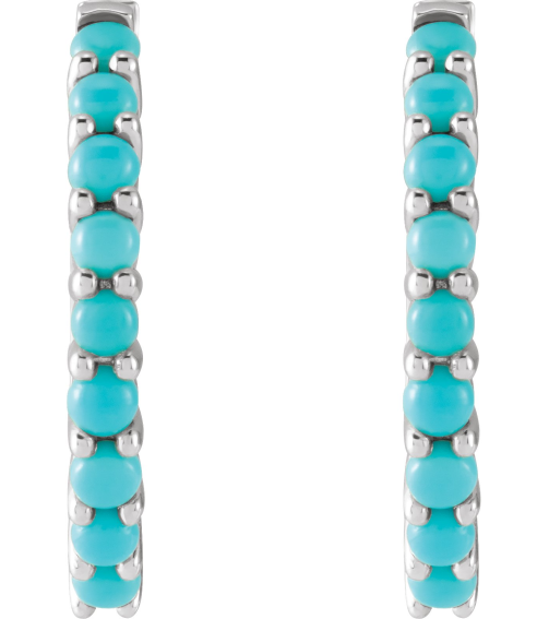 87181 Earring Set 14K White 20 Mm 2.32 Mm Natural Turquoise Round 2 Mm Pair Hinged Polished Natural Turquoise Cabochon Hinged Hoop Earrings