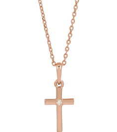 R50012 Necklace Set 14K Rose Round Natural Diamond 1.5Mm 0.015 Ct I1, G-H 16-18 In Polished .015 Ct Natural Diamond Cross Necklace