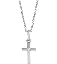 R50012 Necklace Set 14K White Round Natural Diamond 1.5Mm 0.015 Ct I1, G-H 16-18 In Polished .015 Ct Natural Diamond Cross Necklace
